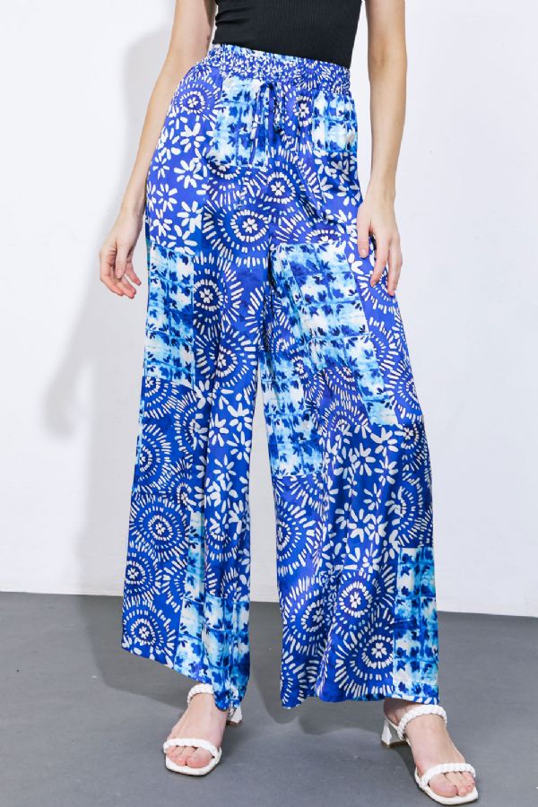 Blue Tropical Print Woven Pants