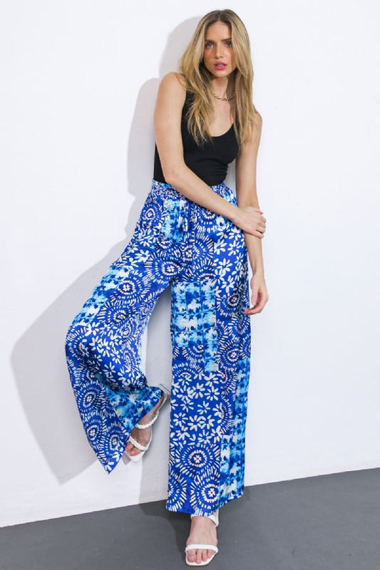 Blue Tropical Print Woven Pants