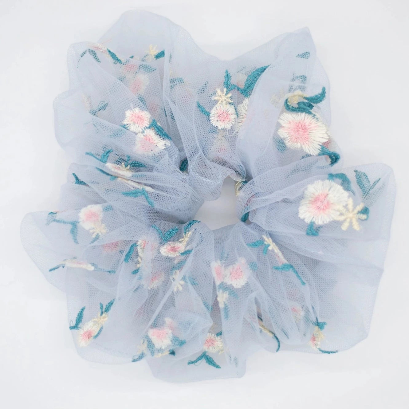 Blue Tulle Daisy Scrunchy