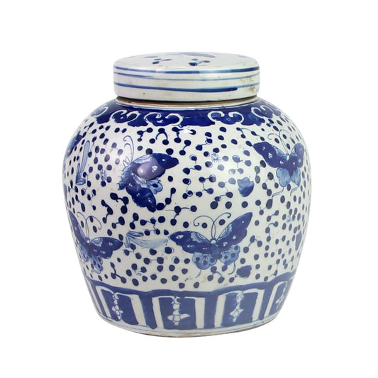 Blue and White Ming Jar Butterfly Dots