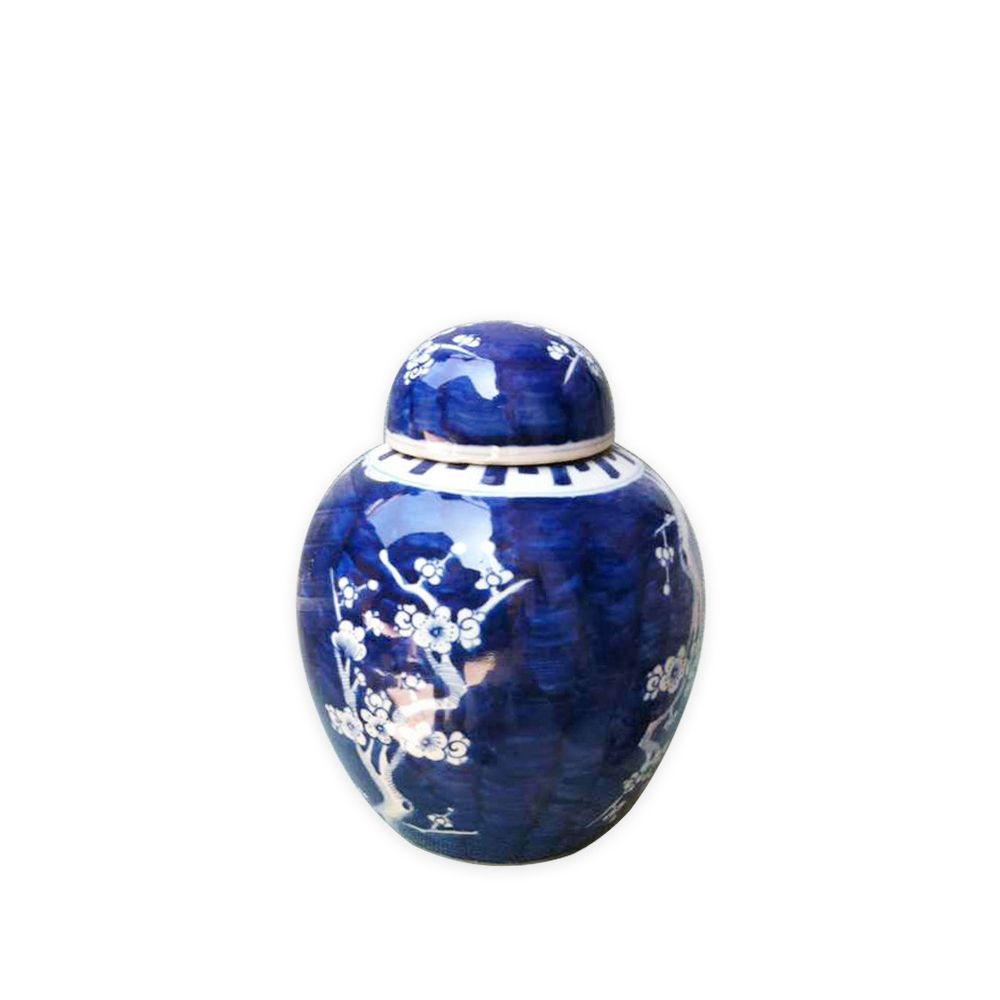 Blue and White Plum Lidded Jar