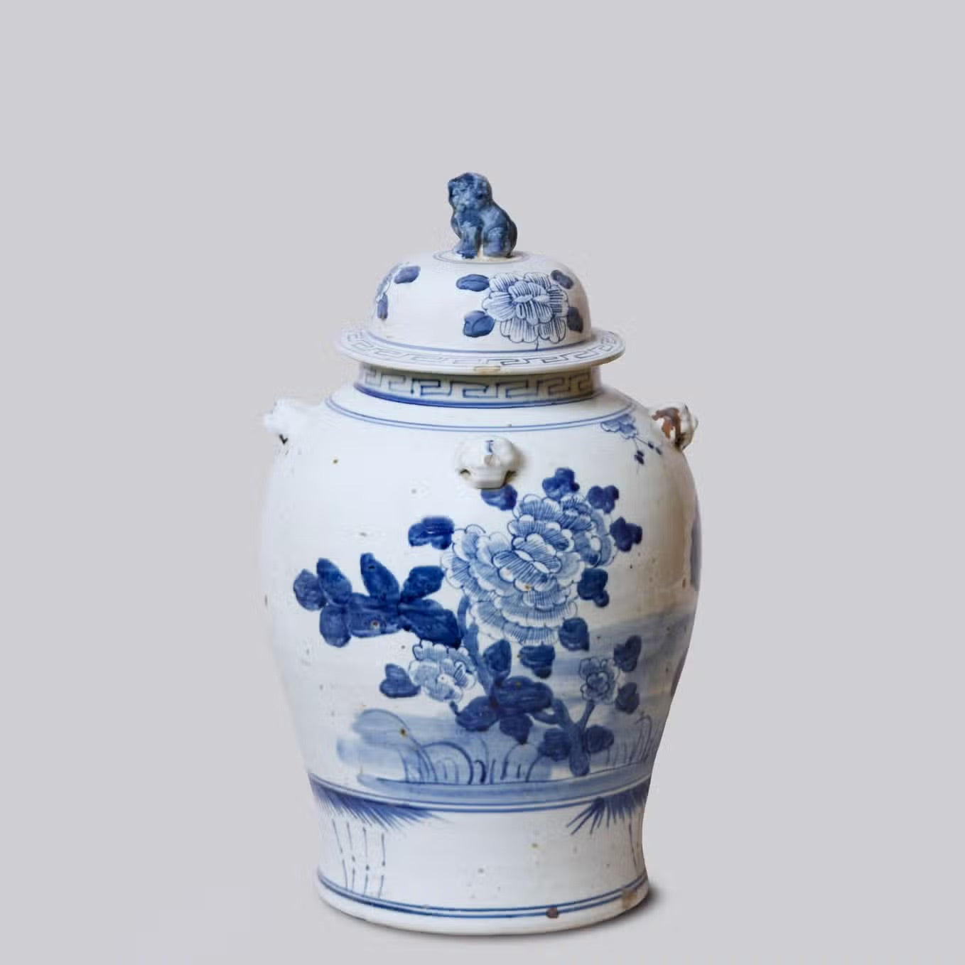 Blue and White Porcelain Floral Temple Jar