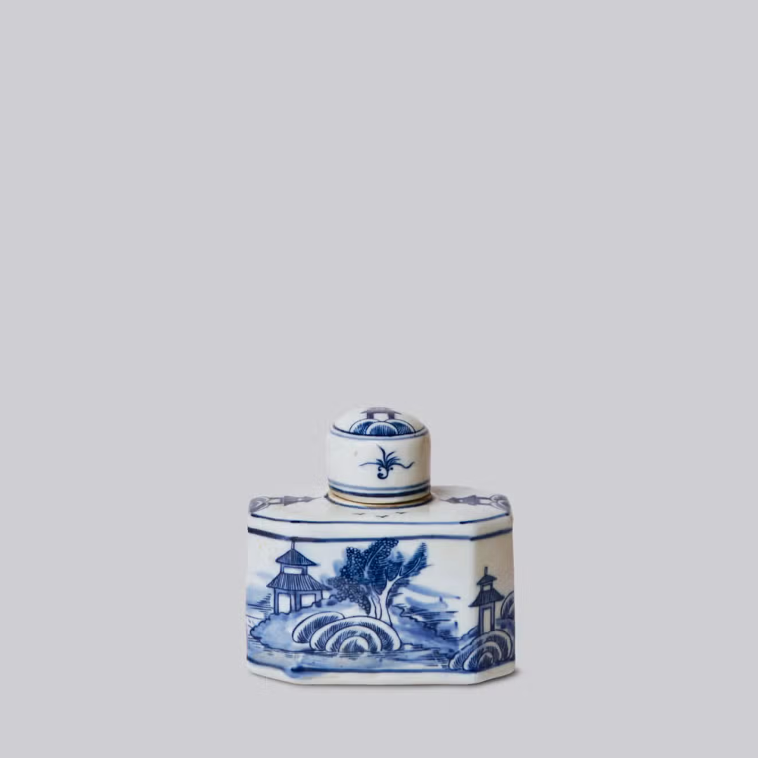 Blue & White Landscape Lidded Caddy