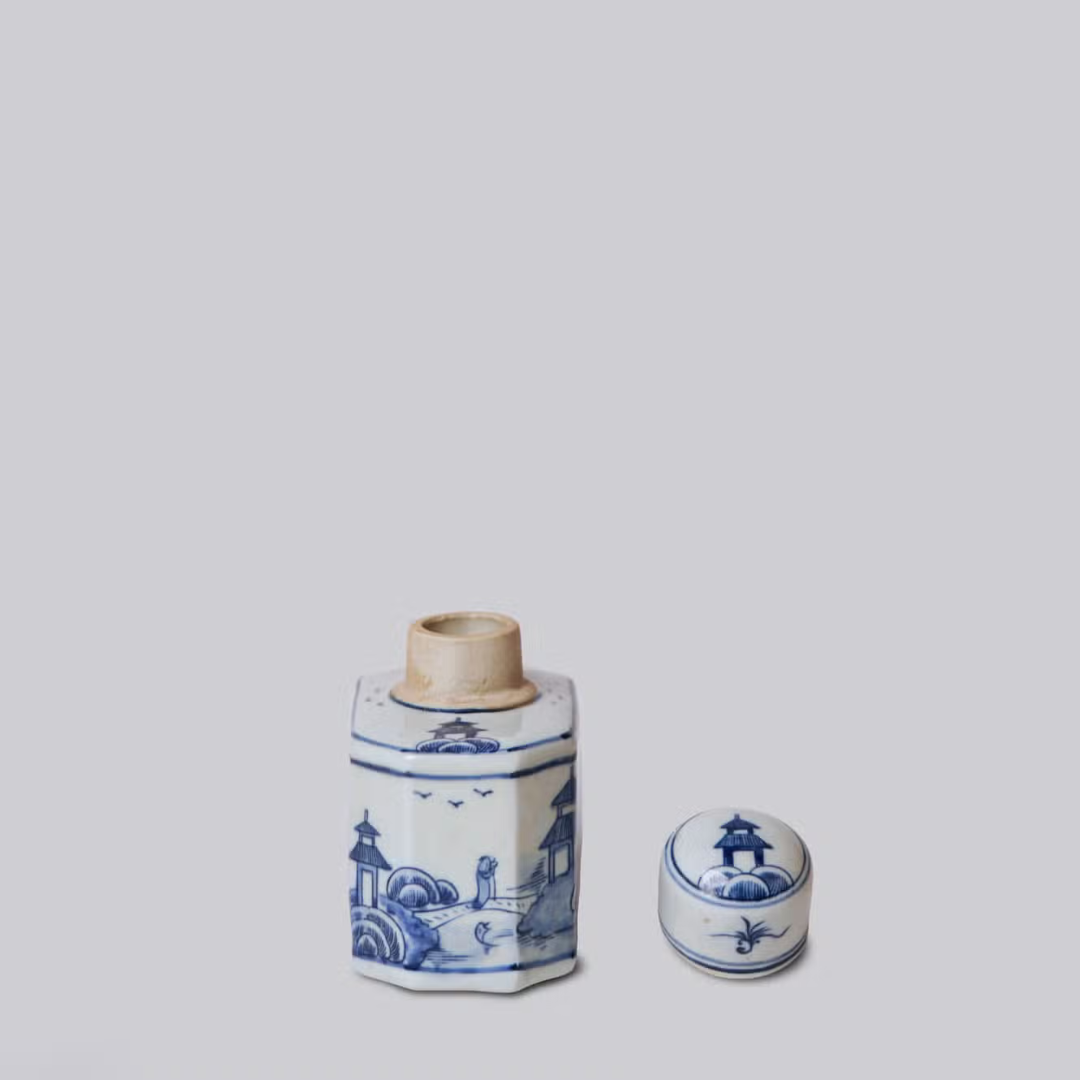 Blue & White Landscape Lidded Caddy