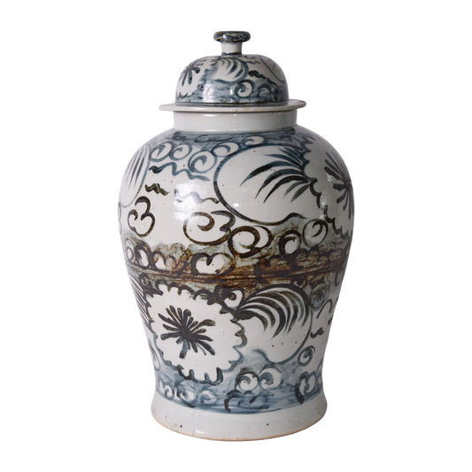 Blue and White Sea Flower Temple Jar Large