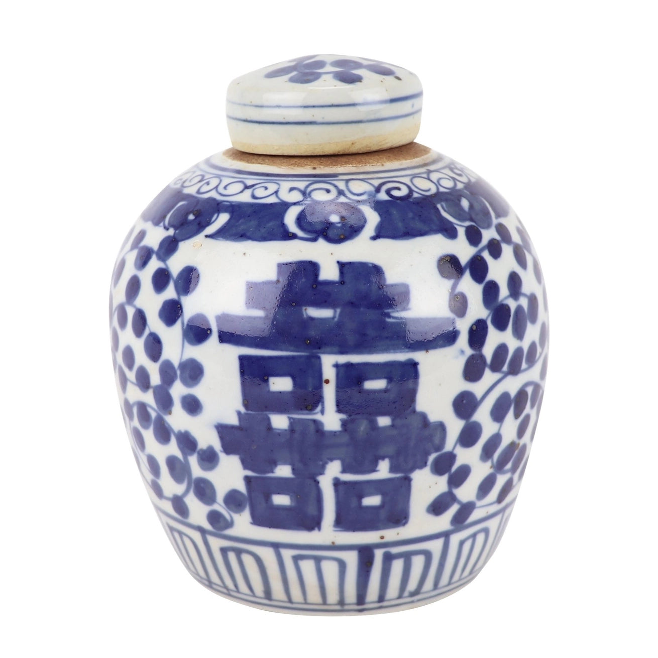 Blue and White Tiny Lid Mini Jar Double Happiness Dots