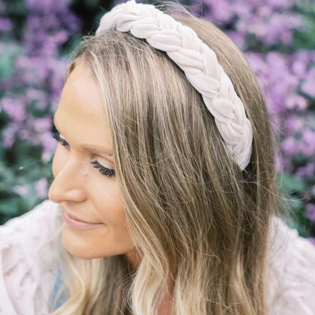 Cream Velvet Braided Headband