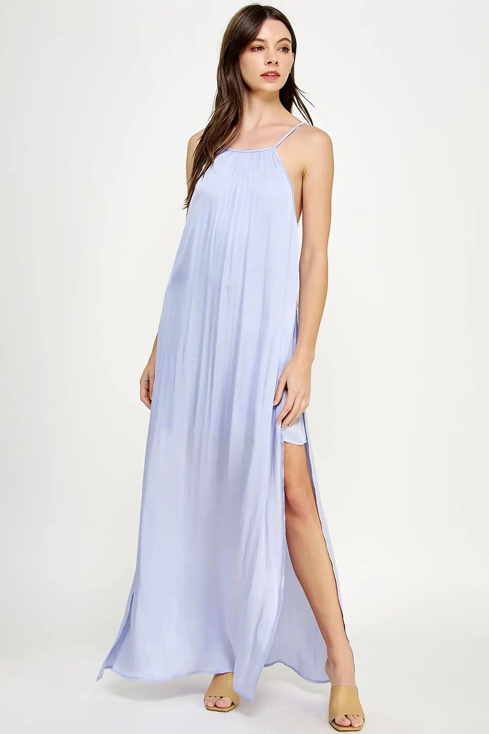 Minimalist Lavender Satin Maxi Dress – Lilla Cavallo