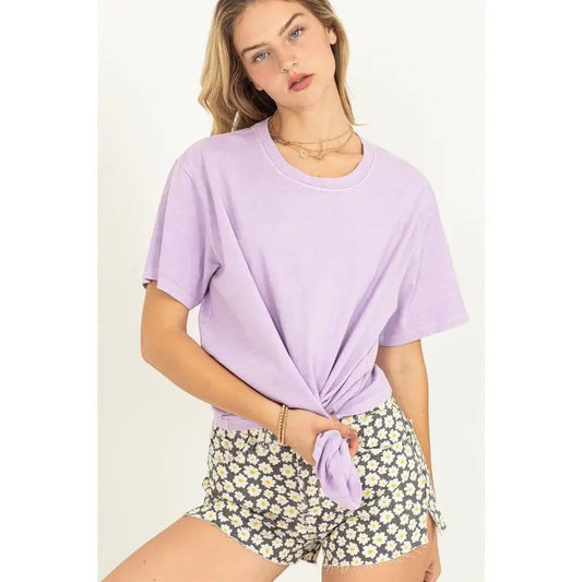 Casual Knit Short Sleeve Purple T-Shirt