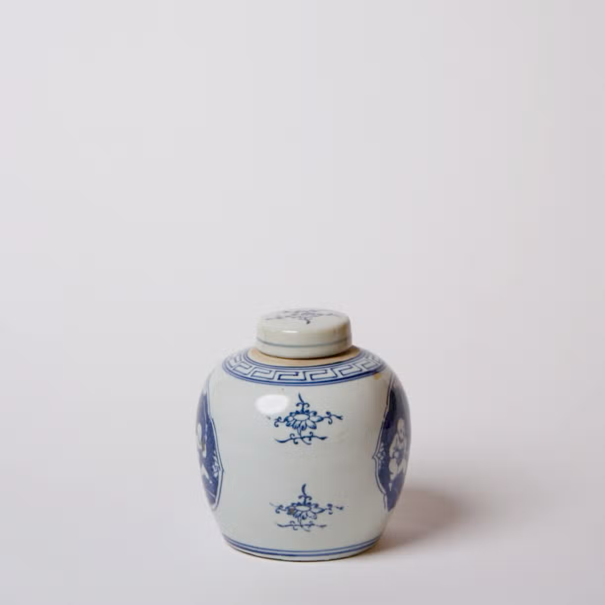 Cavorting Children Blue and White Lidded Round Storage Jar