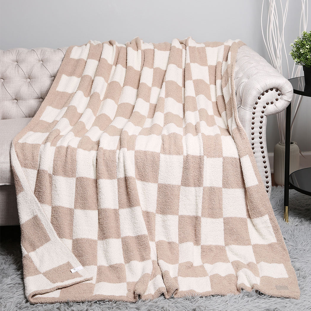 Beige Checkerboard Printed Throw Blanket