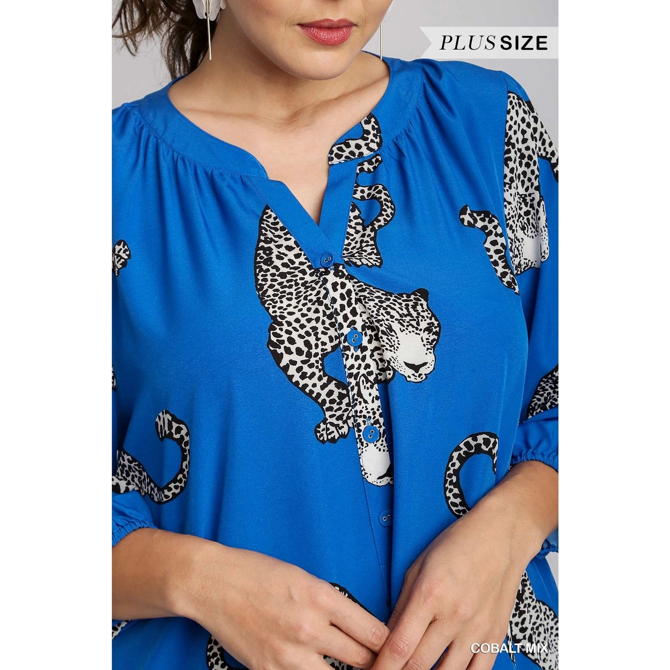 Cheetah Print Half Button Down Midi Dress in Cobalt Mix