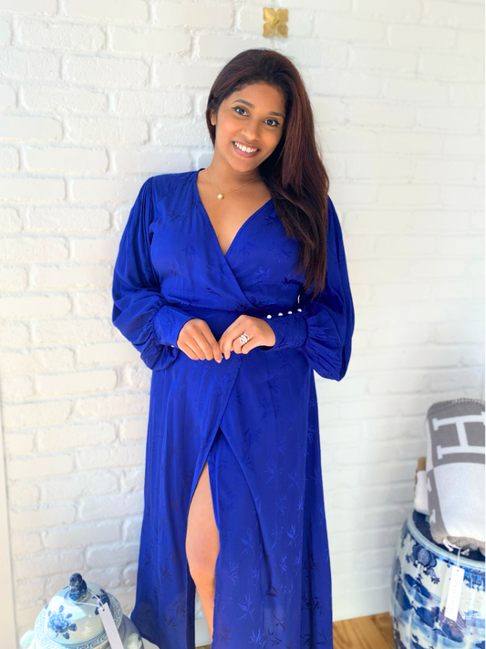 Cobalt Blue Isabella Long Sleeve Maxi Wrap Dress