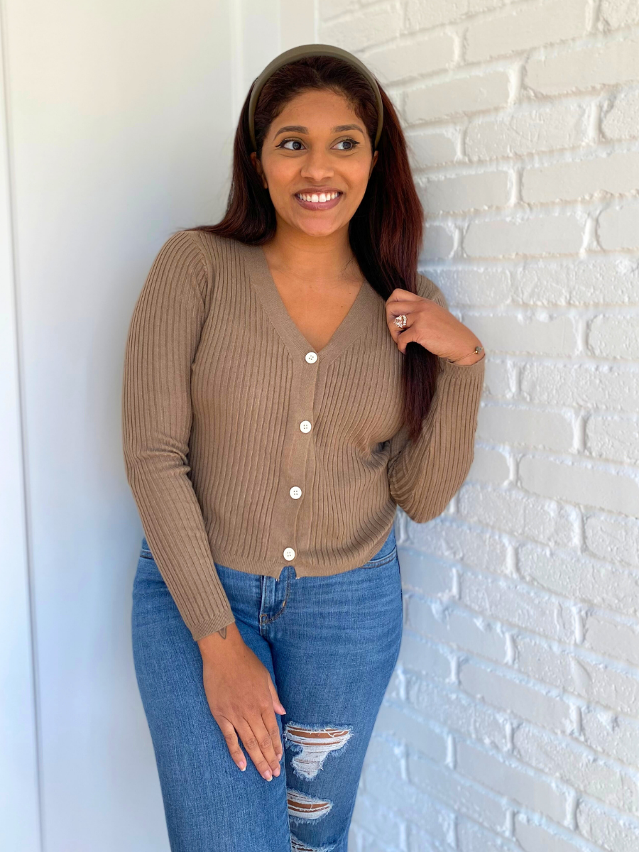 Coffee Corduroy Button Down Knit Sweater Cardigan Lilla Cavallo