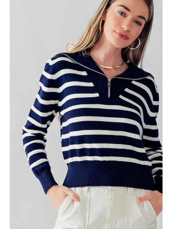 Collared Coastal Stripe Rib Sweater