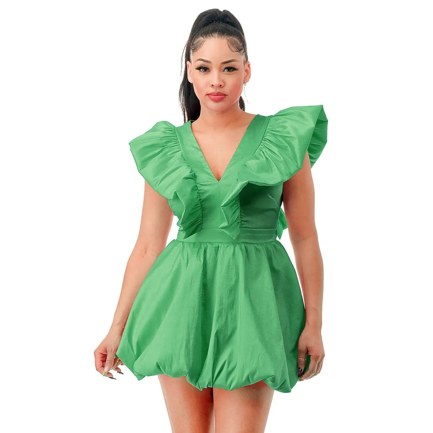 Green Deep V Sleeveless Curvy Fit Mini Dress