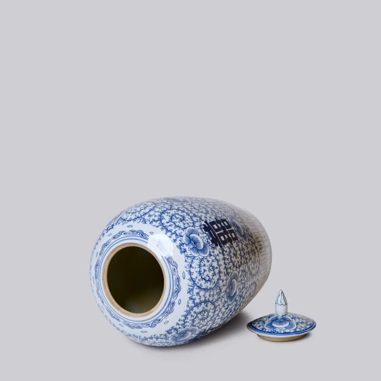 Double Happiness Blue and White Porcelain Finial Jar