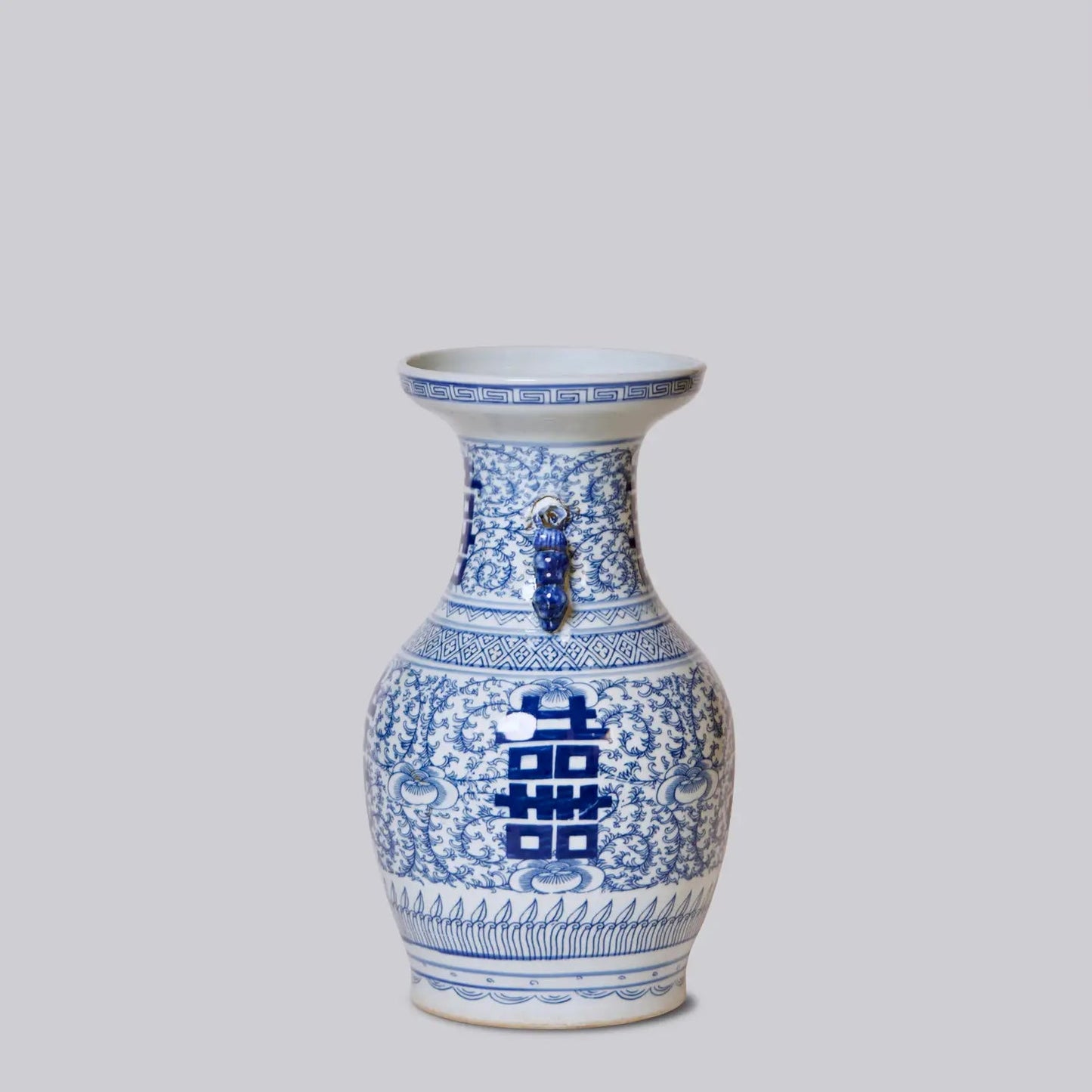 Medium Blue and White Porcelain Double Happiness Temple Jar
