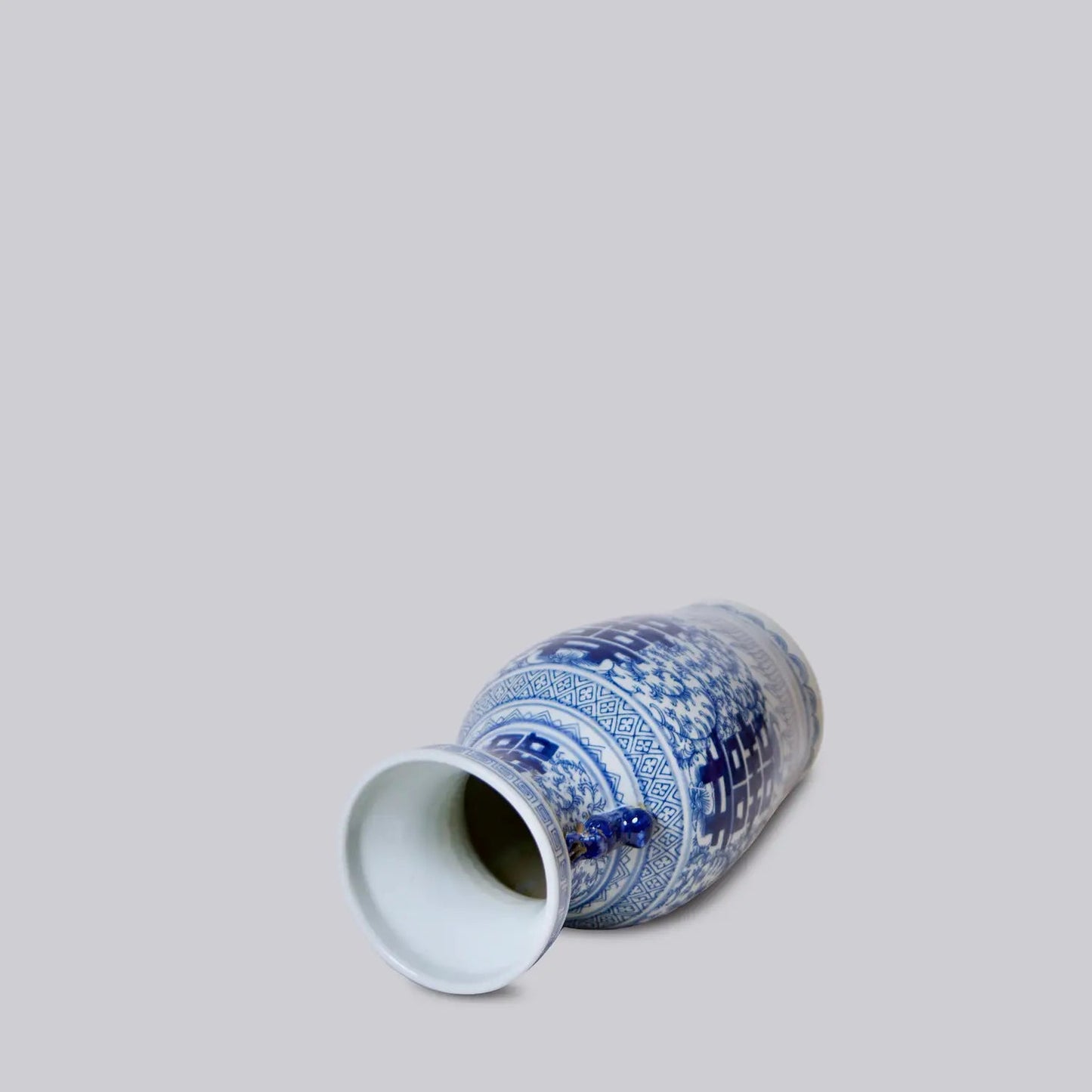 Double Happiness Blue and White Porcelain Small Lug Vase