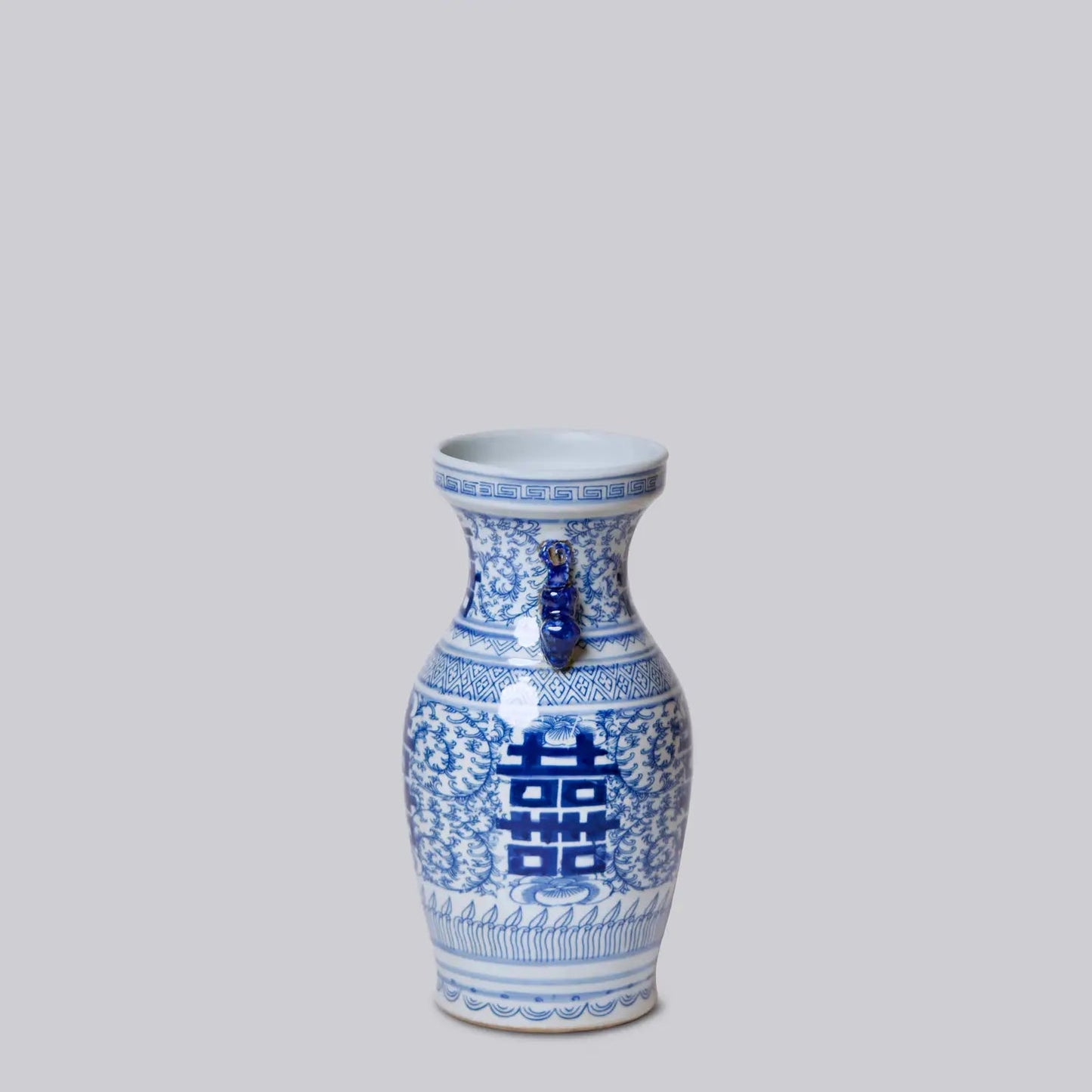 Double Happiness Blue and White Porcelain Small Lug Vase