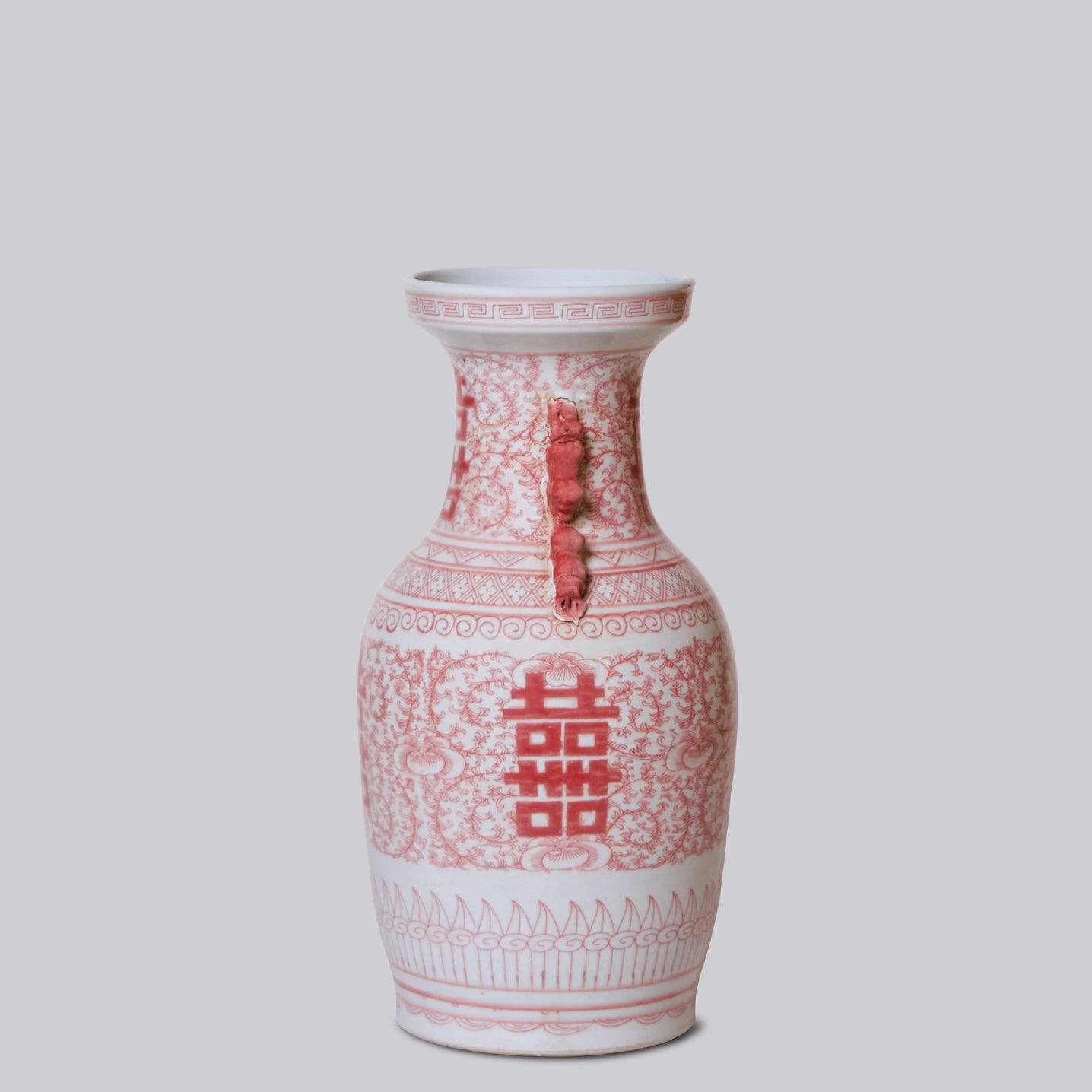 Double Happiness Large Red and White Porcelain Lug Vase