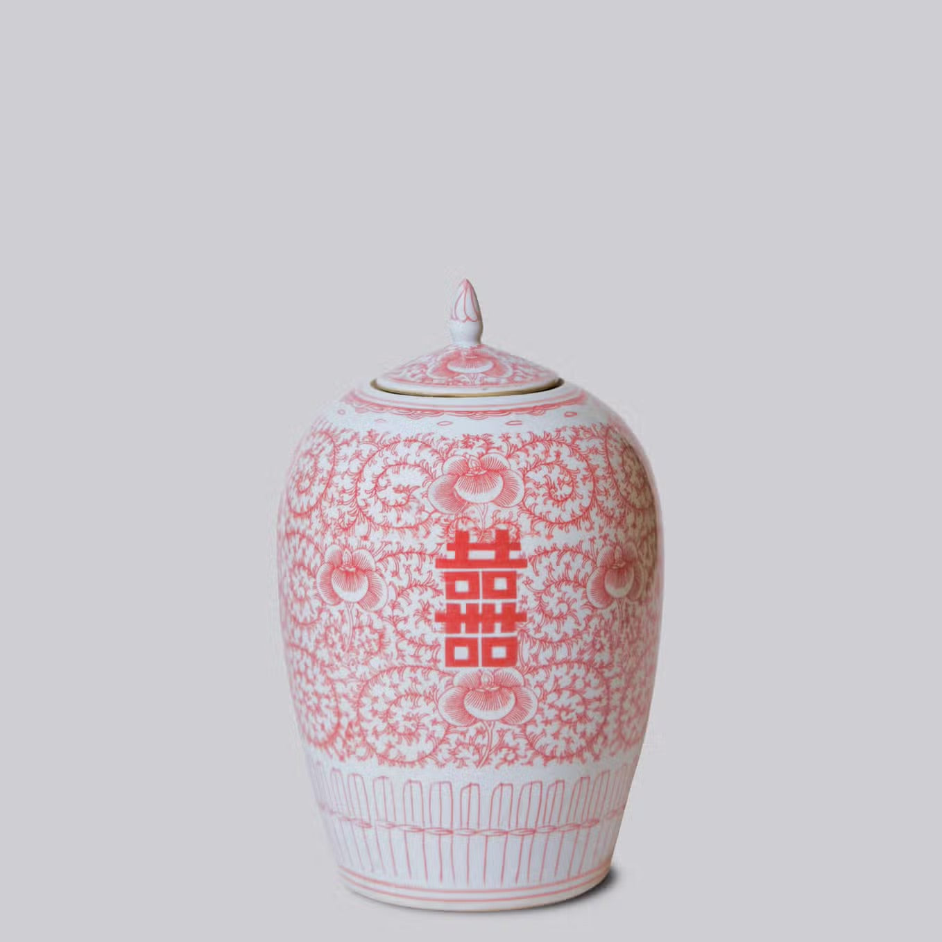 Double Happiness Red & White Porcelain Finial Jar