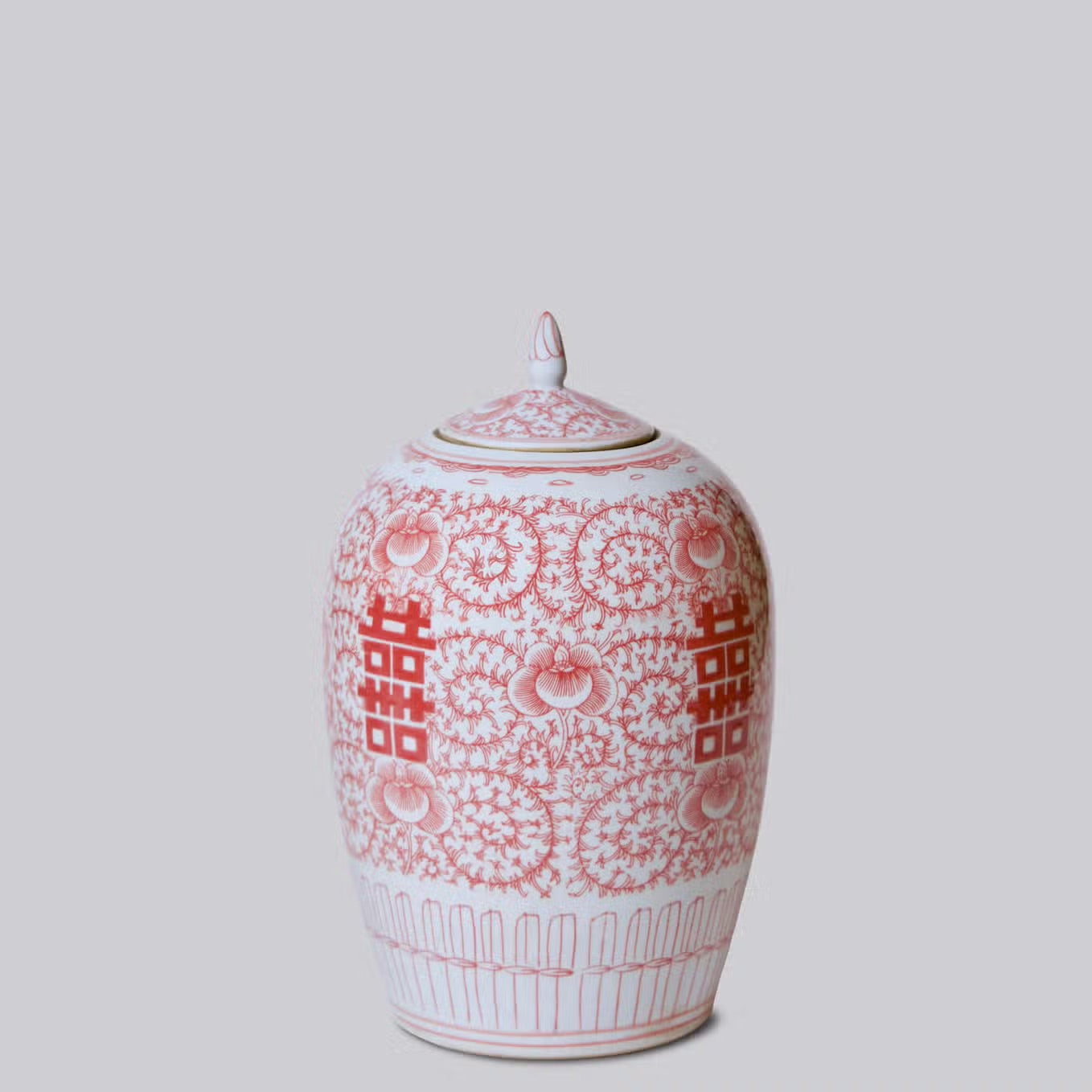 Double Happiness Red & White Porcelain Finial Jar