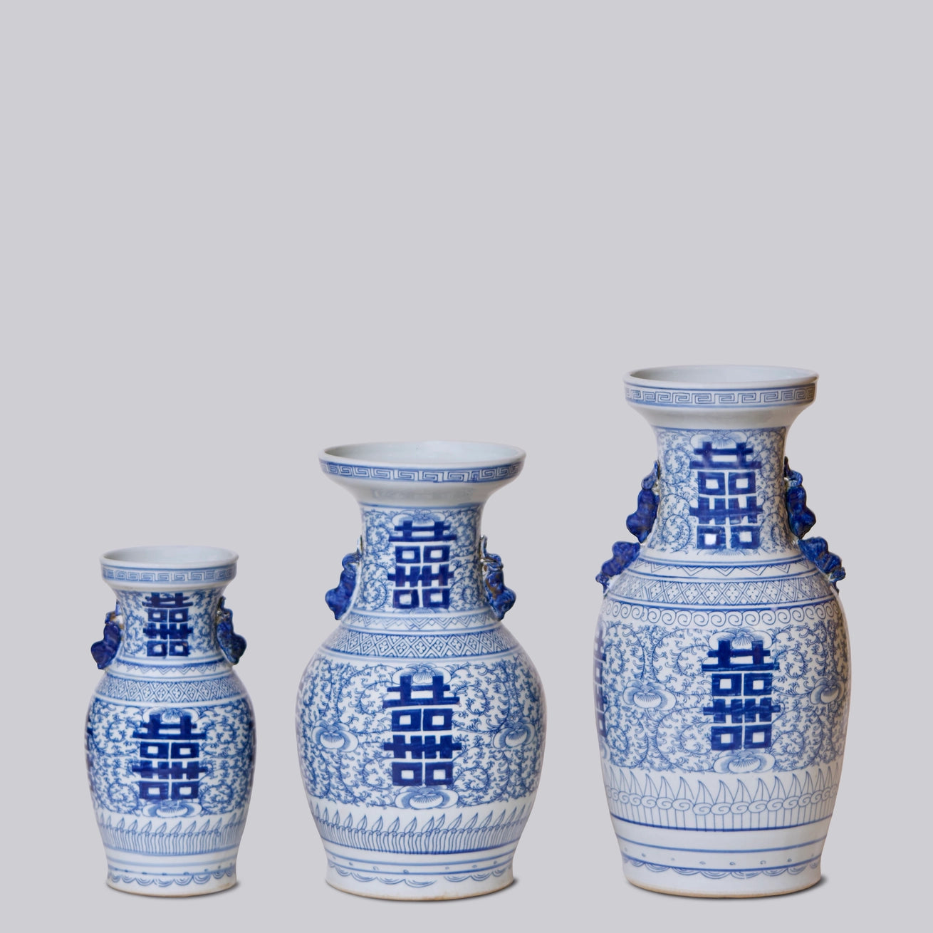 Double Happiness Blue and White Large Lug Vase