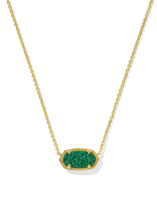 Kendra Scott Elisa Short Pendant Necklace Gold Emerald Drusy