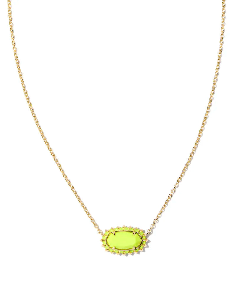 Kendra Scott Elisa Gold Color Burst Frame Short Pendant Necklace in Chartreuse Magnesite