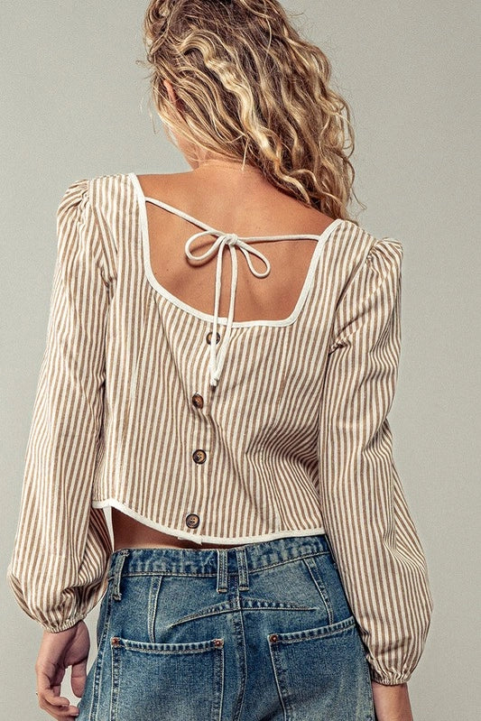 Cream & Tan Buttoned Crop Shirt