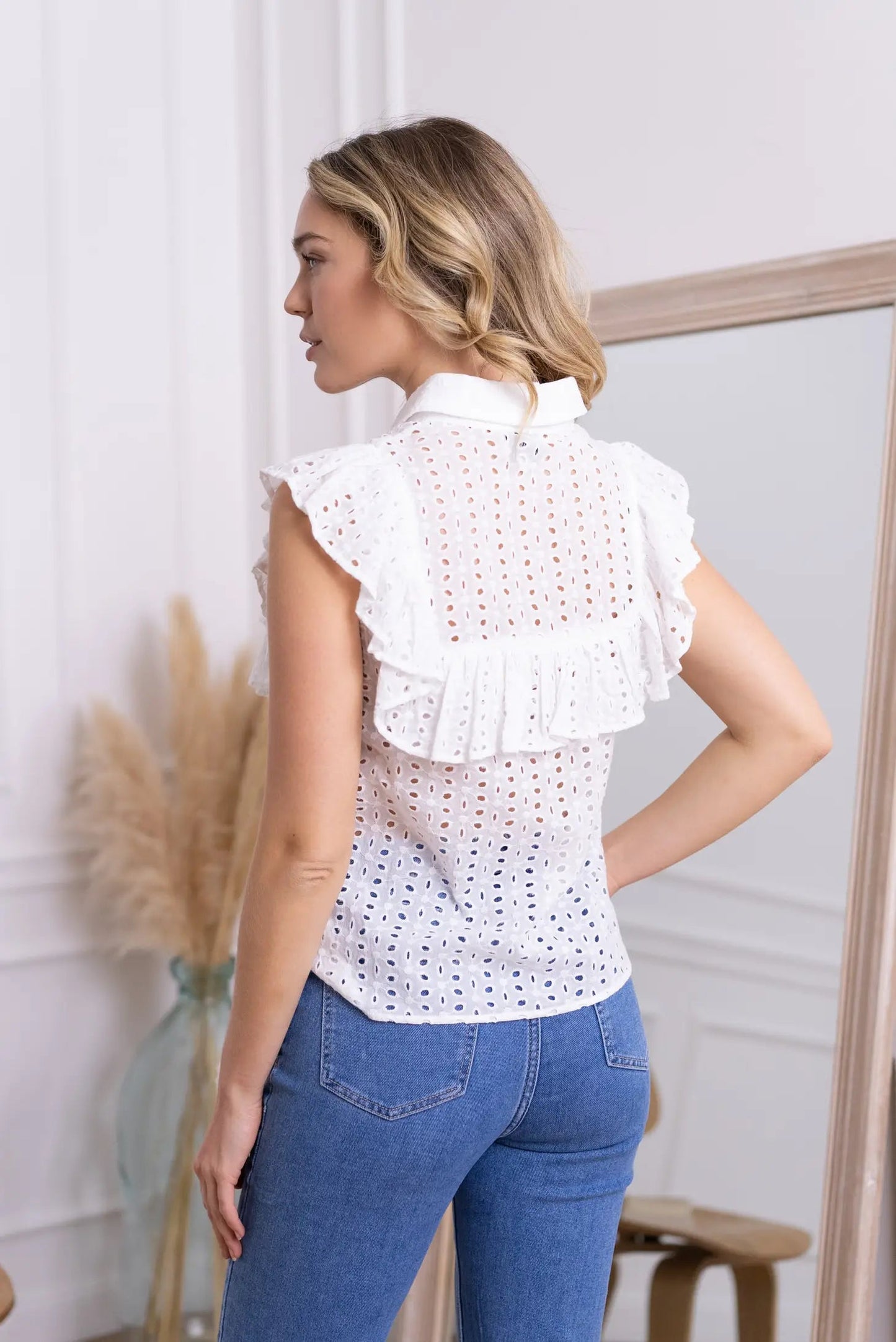 White Cotton Lace Embroidered Blouse