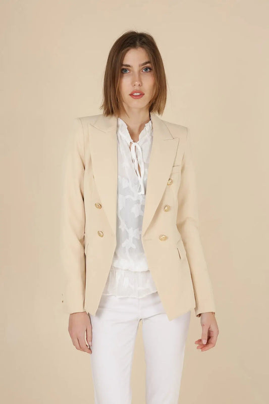 Parisian Beige Fitted Blazer With Gold Buttons