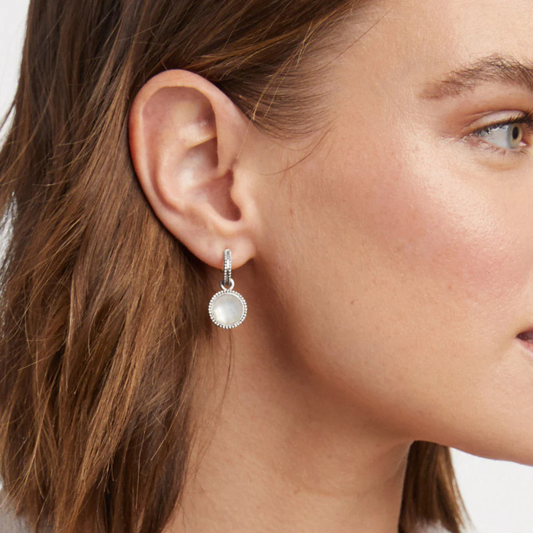 Julie Vos Silver Fleur-de-Lis Hoop & Charm Earring Iridescent Clear Crystal