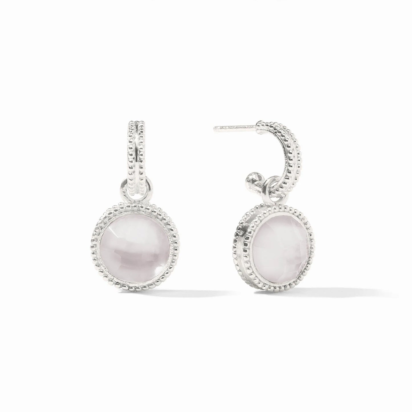 Julie Vos Silver Fleur-de-Lis Hoop & Charm Earring Iridescent Clear Crystal