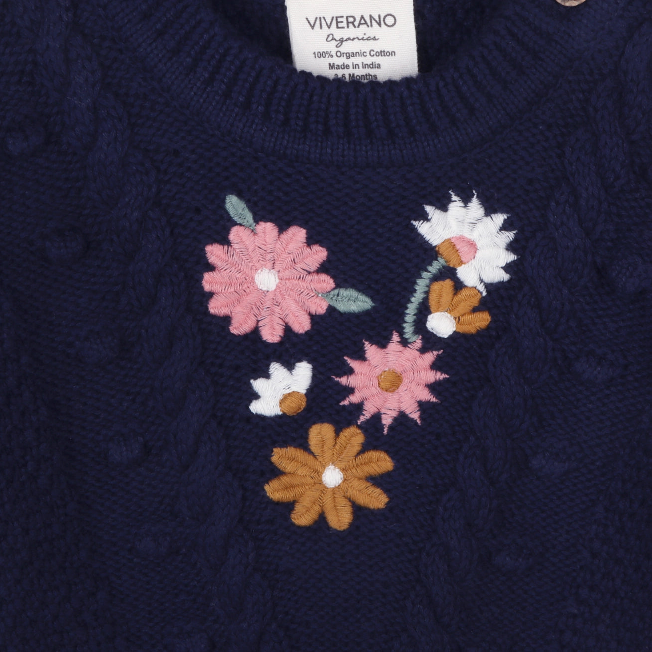 Navy Blue Flower Embroidered Pullover Sweater