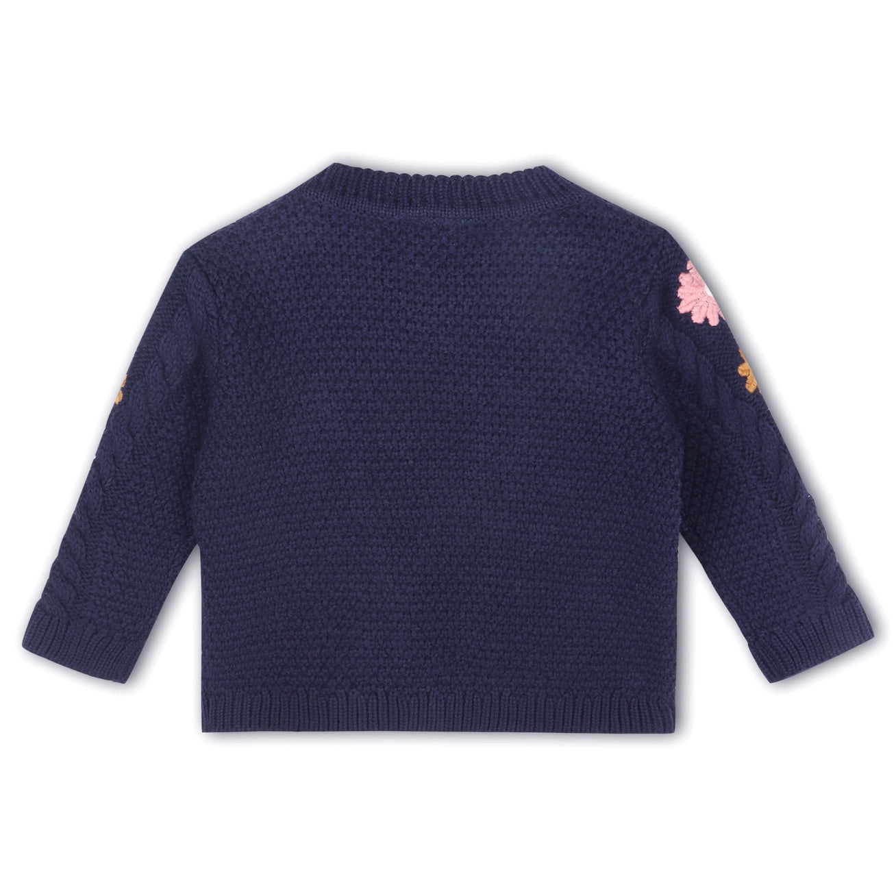 Navy Blue Flower Embroidered Pullover Sweater