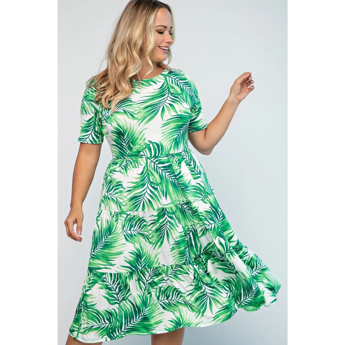 Green Palm Curvy Fit Midi Dress