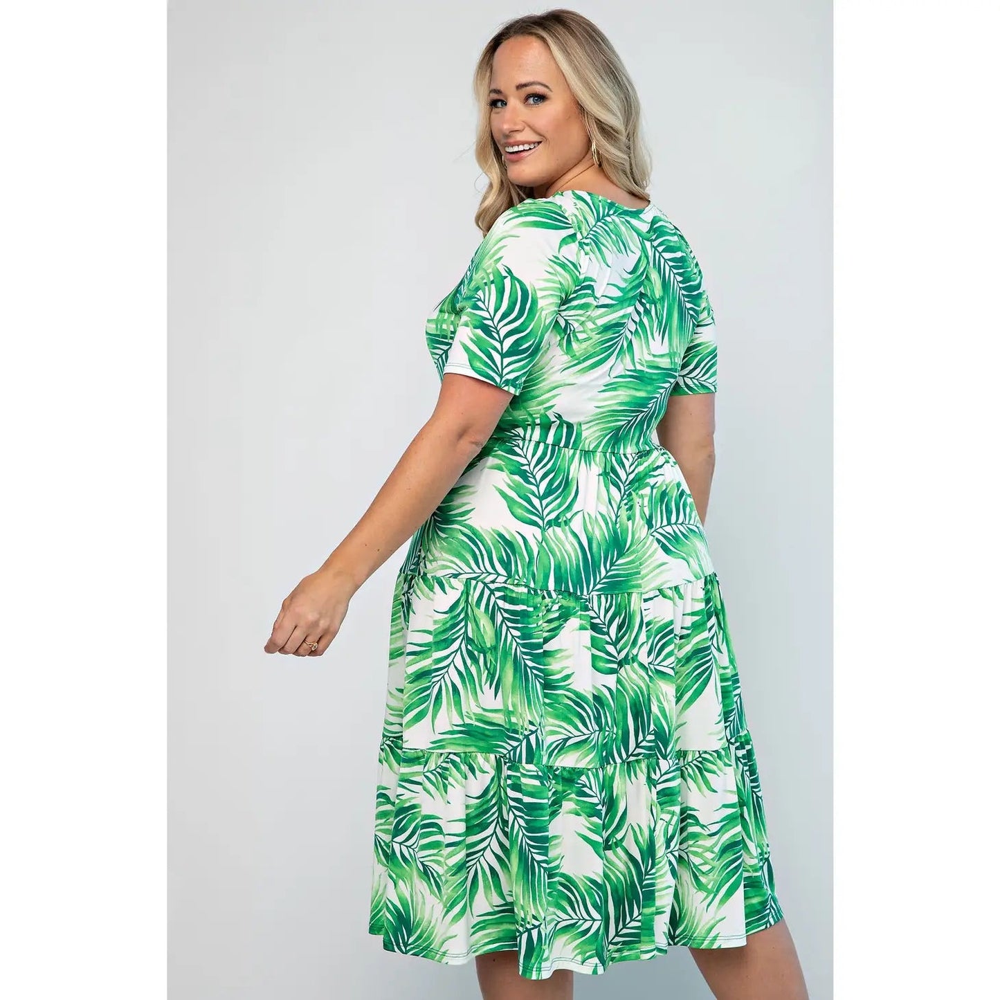 Green Palm Curvy Fit Midi Dress
