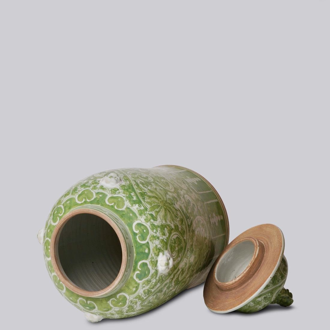 Green and White Porcelain Lotus Temple Jar
