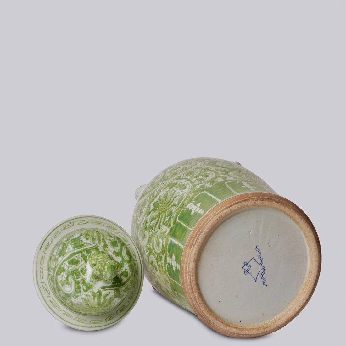 Green and White Porcelain Lotus Temple Jar