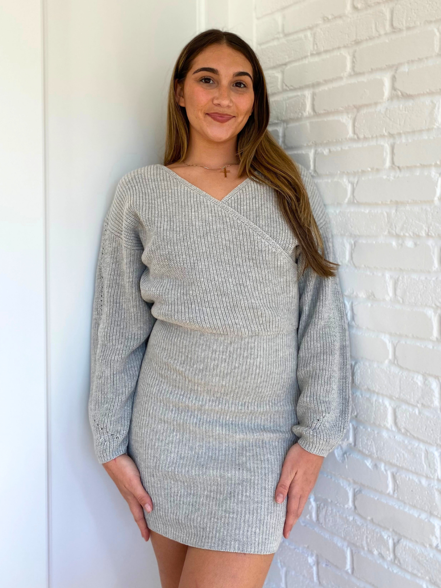 Grey Wrap Sweater Dress