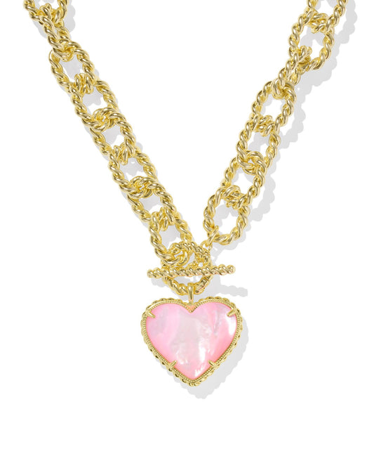 Kendra Scott Haisley Heart Statement Necklace in Gold Blush Mother Of Pearl