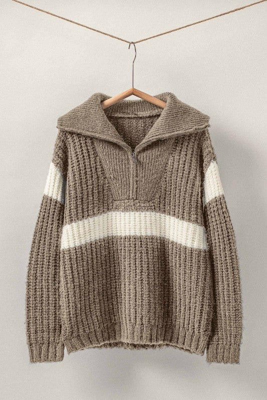 Quarter Zip Mocha Sweater