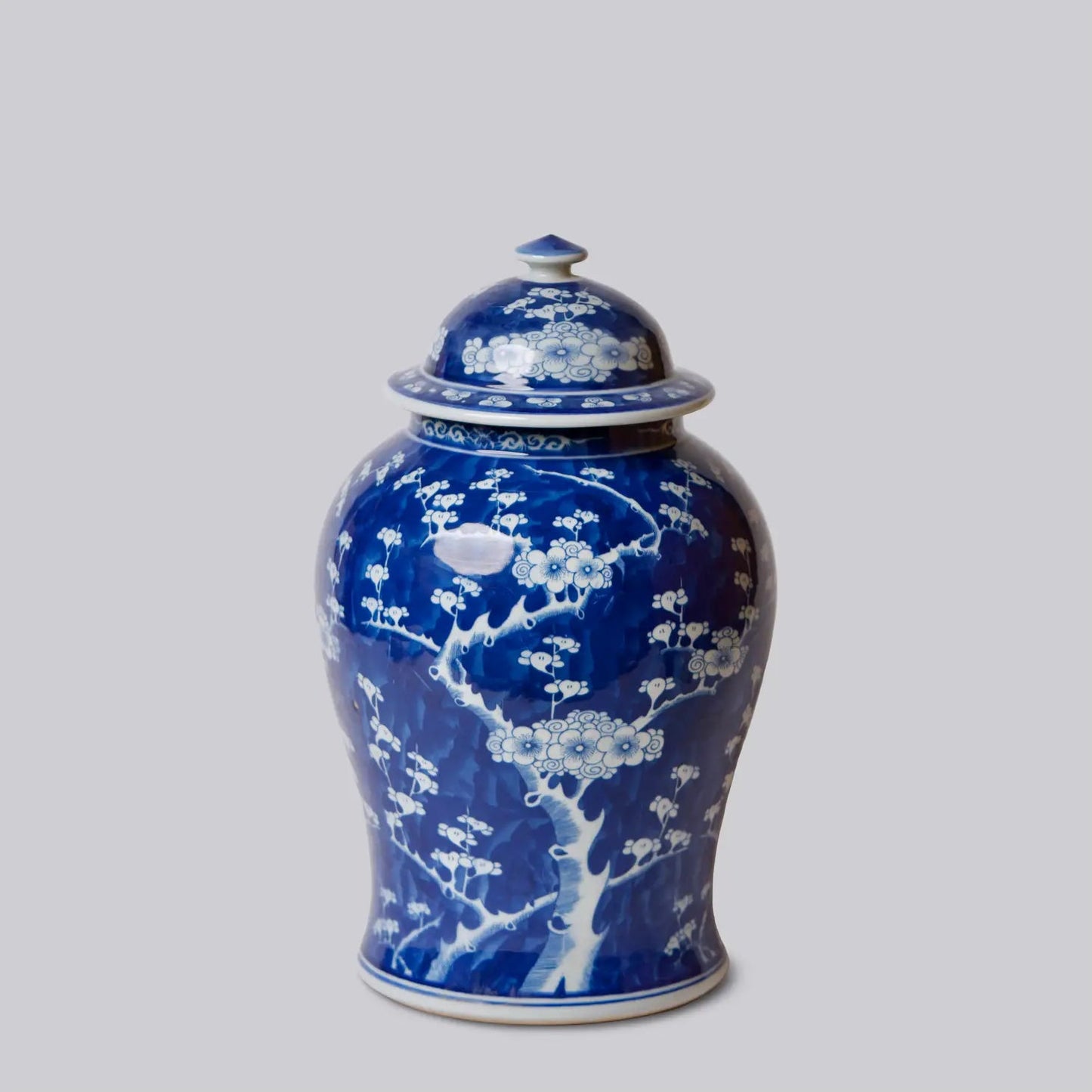 Hawthorn Blossom Blue and White Porcelain Temple Jar