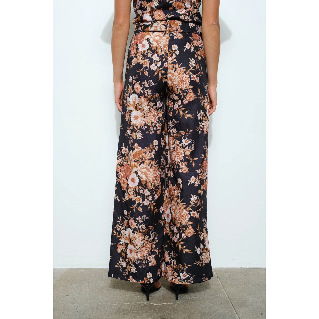 High Waist Floral Print Wide Pants with Belt