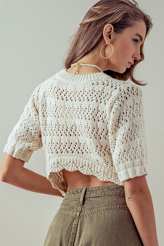 Ivory Hollow Out Crochet Knit Sweater Top