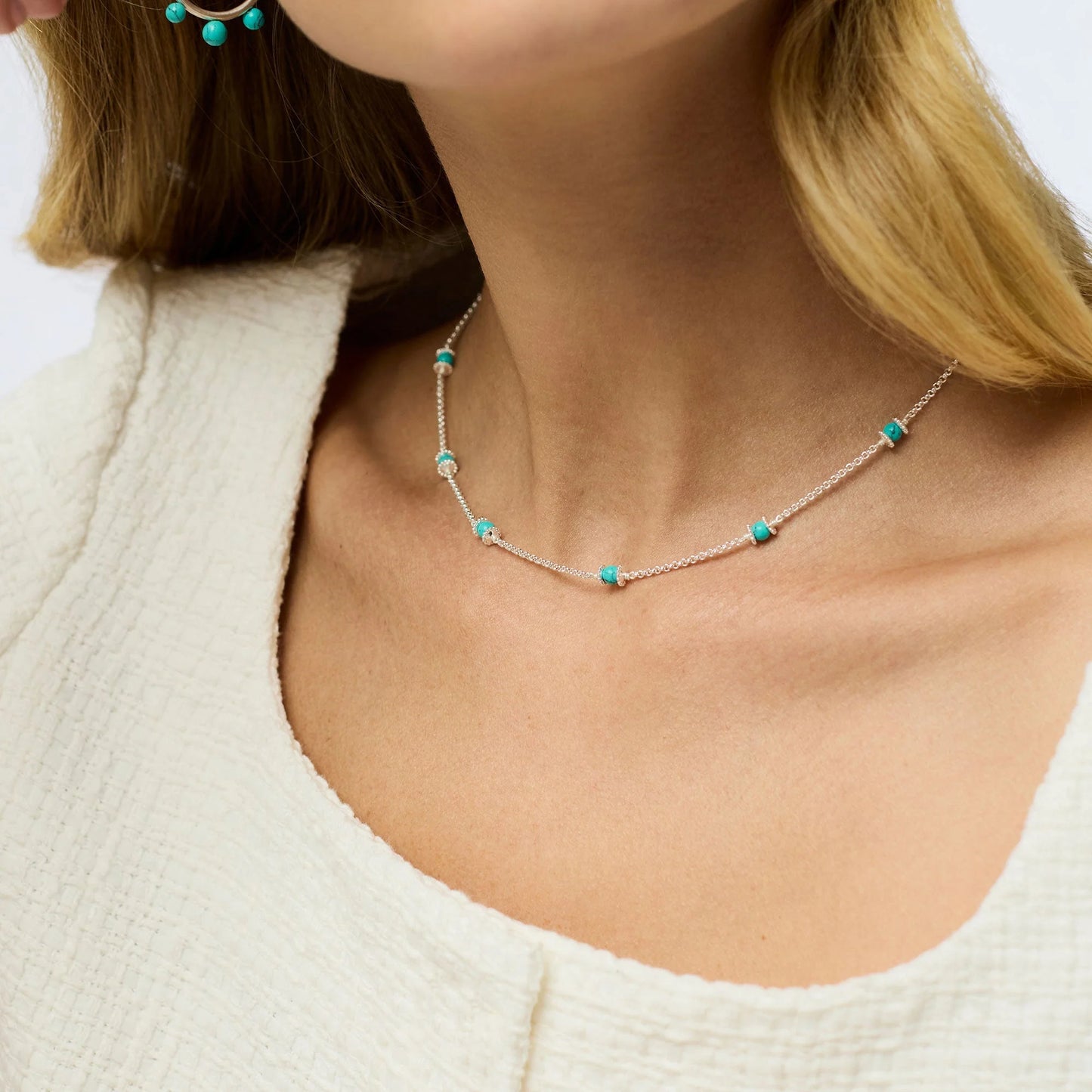Julie Vos Hydra Delicate Station Silver Necklace in Turquoise Blue