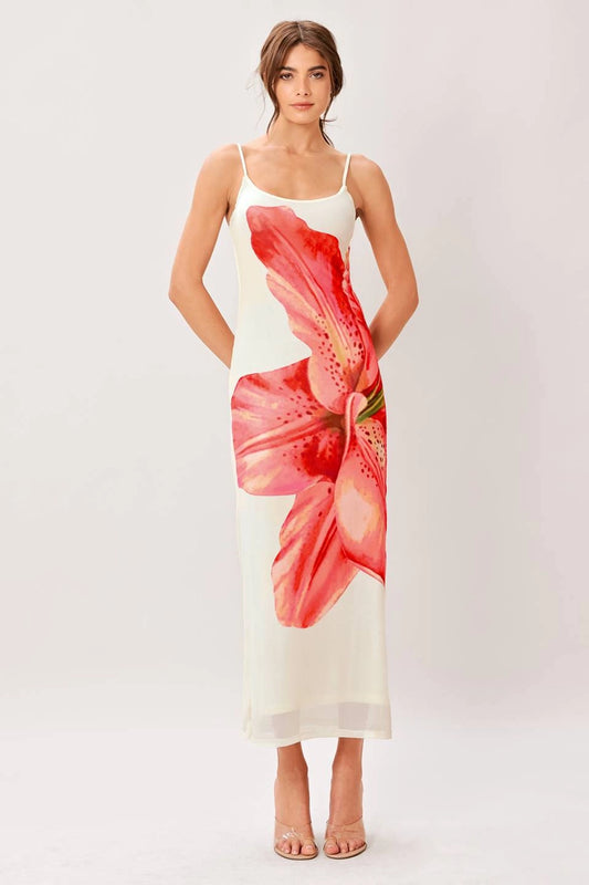 Flower Mesh Cami Midi Dress