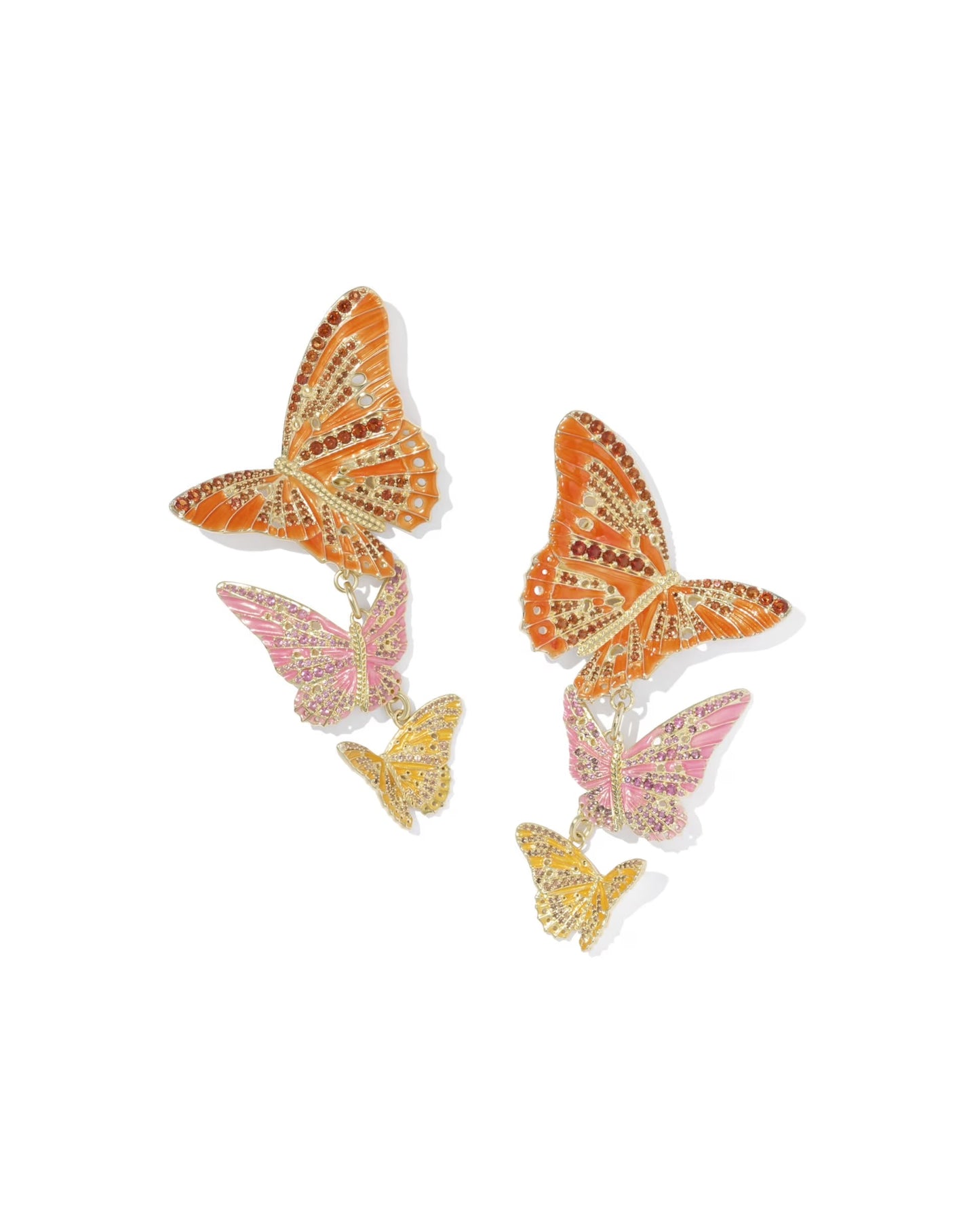 Kendra Scott Cailey Enamel Butterfly Earring In Gold Orange Pink Mix